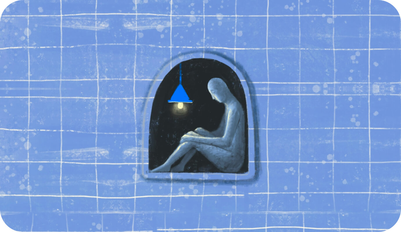 An illustration of a person sitting alone in a window wondering how to talk about suicide