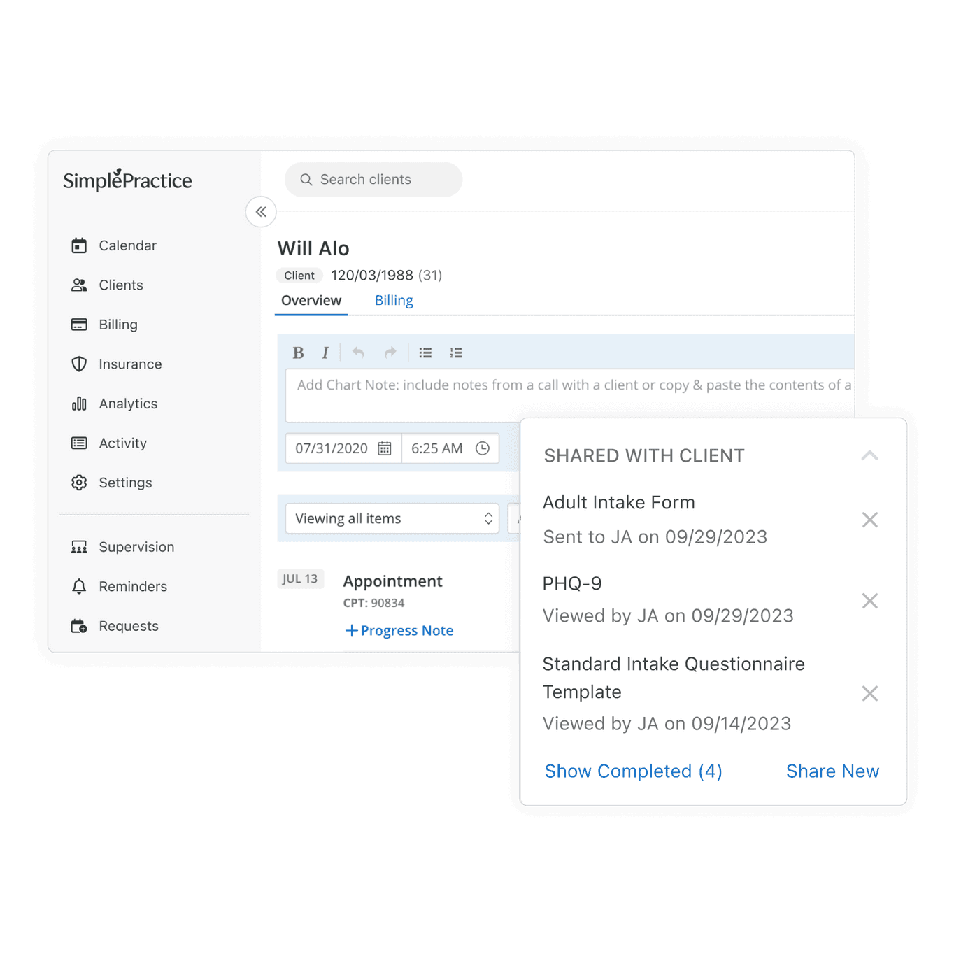 simplepractice ehr paperless intakes