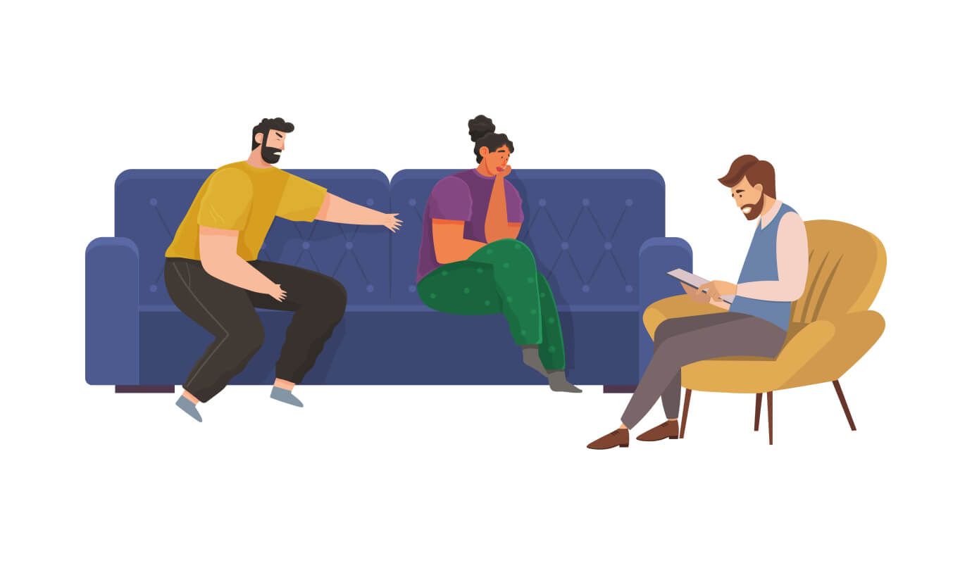 An illustration of a therapist working with difficult therapy clients sitting on a blue couch